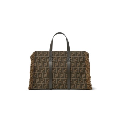 FENDI SUMMER TOTE BROWN FF JACQUARD FABRIC BAG 8BH435AFPMF1GL7 (37*29*16cm)